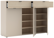 Moderner XL-Schuhschrank mit offenen Türen und Schubladen, Frontansicht