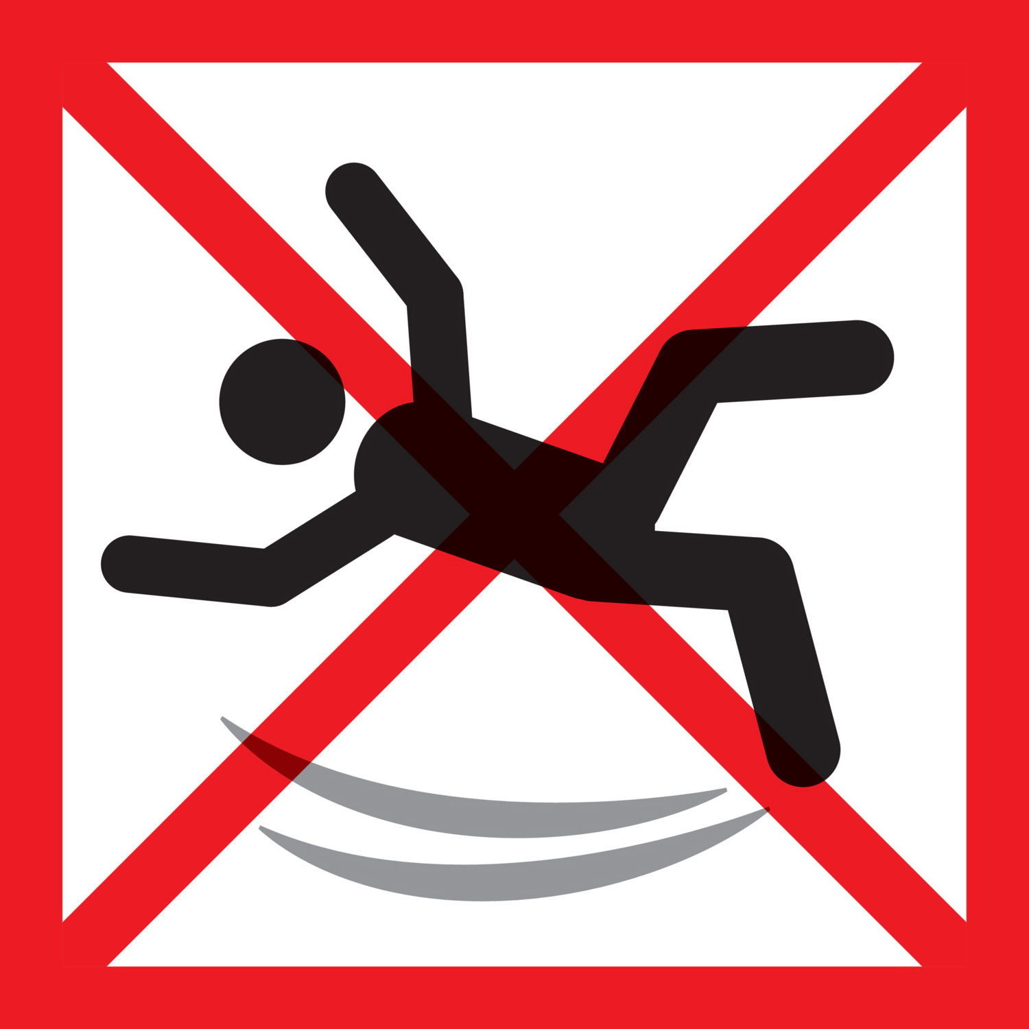 Warnsymbol mit durchgestrichenem rutschenden Personensymbol, rote Umrandung, Draufsicht
