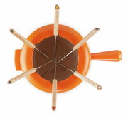 Käsefondue Set Flame ofenrot von oben mit sechs Fonduegabeln