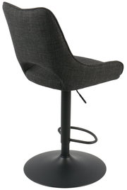 Rückansicht eines modernen Barhockers mit schwarzem Stoffbezug und schwarzem Metallfuß, Modell ROCKPORT.