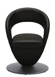 Moderner schwarzer Sessel mit runder Basis, Vorderansicht