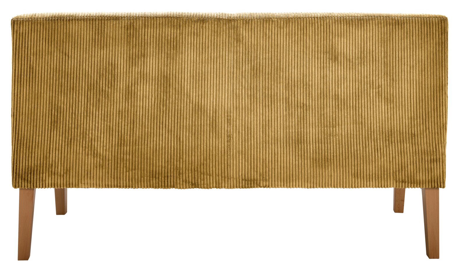 home24 Bank FLORA Achterkant van een bank met mosterdgele corduroy bekleding en houten poten.