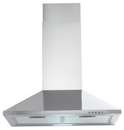 Edelstahl-Dunstabzugshaube in Frontalansicht mit Bedienelementen auf der rechten Seite