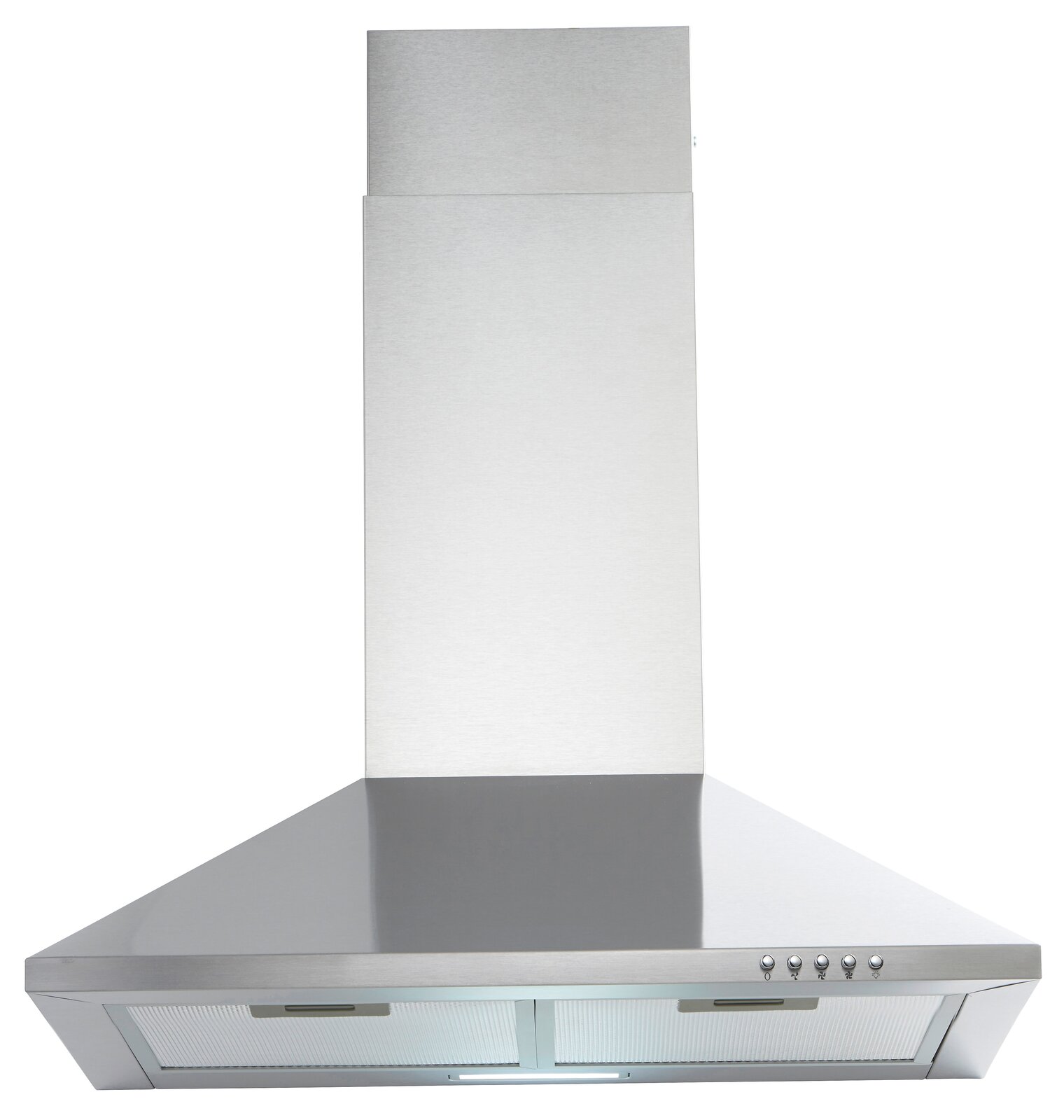 Edelstahl-Dunstabzugshaube in Frontalansicht mit Bedienelementen auf der rechten Seite
