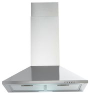 Edelstahl-Dunstabzugshaube in Frontalansicht mit Bedienelementen auf der rechten Seite