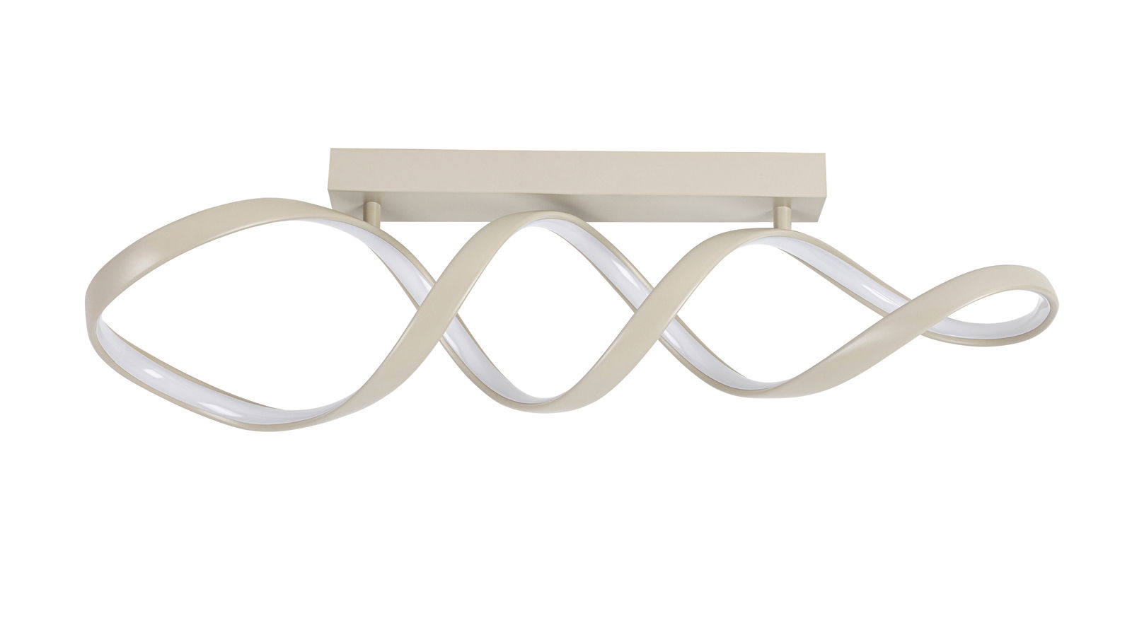 Moderne LED-Deckenleuchte mit geschwungenem Design, seitliche Perspektive