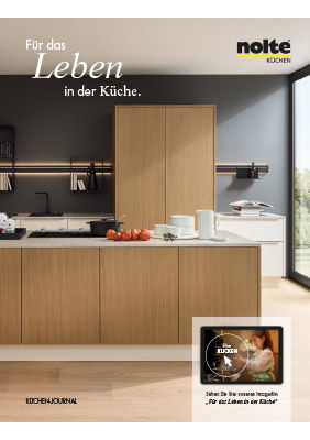 Titelbild des Nolte Küchenjournals mit schlichten Holzschränken