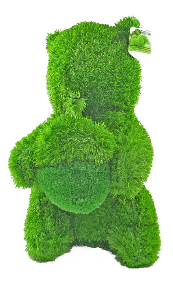 Große grüne Gartenfigur in Form eines Eichhörnchens, Rückansicht