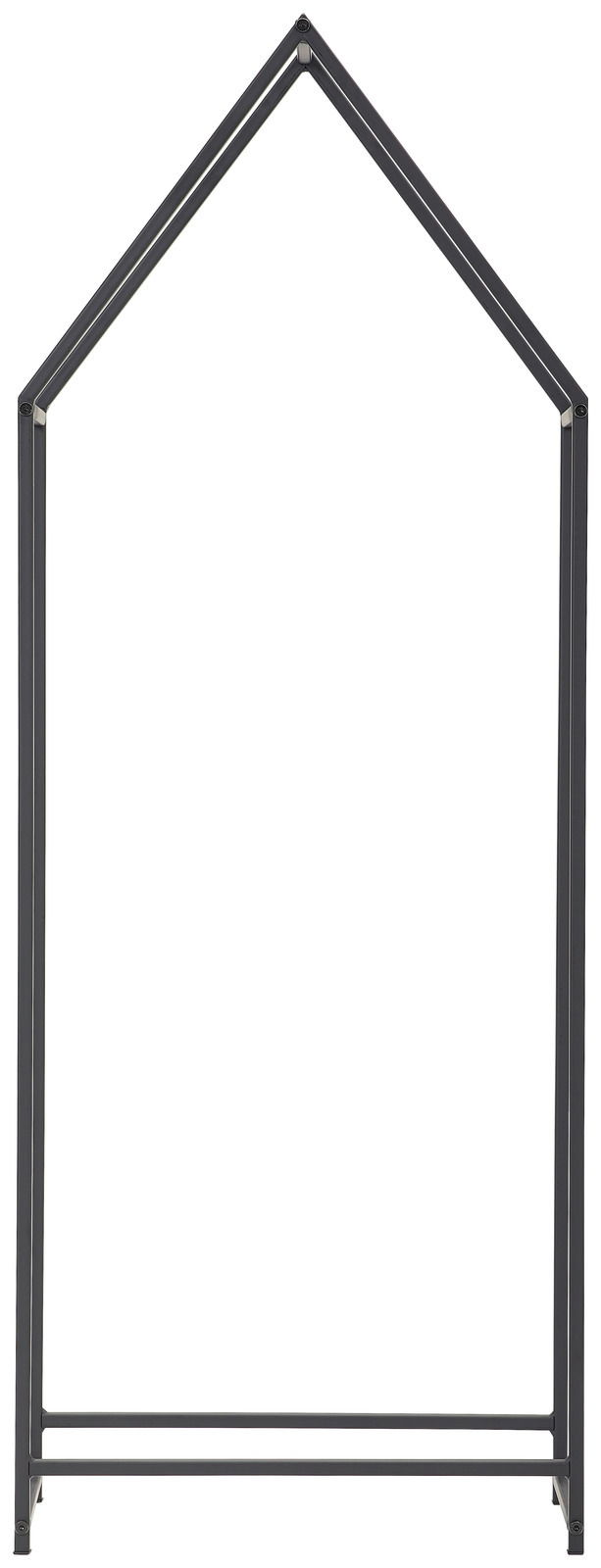 Kaminholzständer in Hausform aus Metall, frontal abgebildet