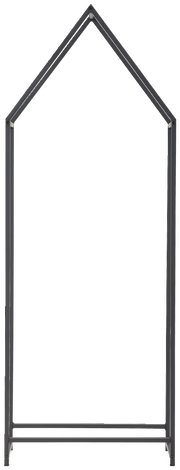 Kaminholzständer in Hausform aus Metall, frontal abgebildet