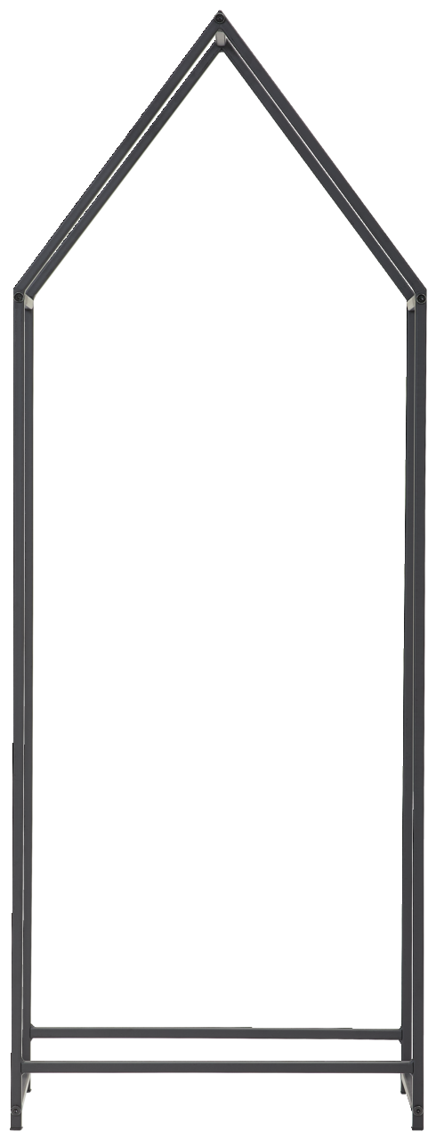 Kaminholzständer in Hausform aus Metall, frontal abgebildet