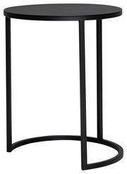 Runder schwarzer Beistelltisch aus Metall, seitliche Perspektive