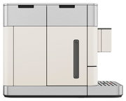 Seitenansicht eines modernen Kaffeevollautomaten in elegantem Design mit Edelstahlakzenten.