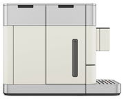 Seitenansicht eines modernen Kaffeevollautomaten in elegantem Design mit Edelstahlakzenten.