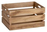 Holz-Aufbewahrungskiste mit offenen Seiten, seitliche Perspektive