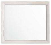 Rechteckiger Wandspiegel mit hellem Holzrahmen, frontal betrachtet.