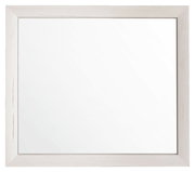 Rechteckiger Wandspiegel mit hellem Holzrahmen, frontal betrachtet.