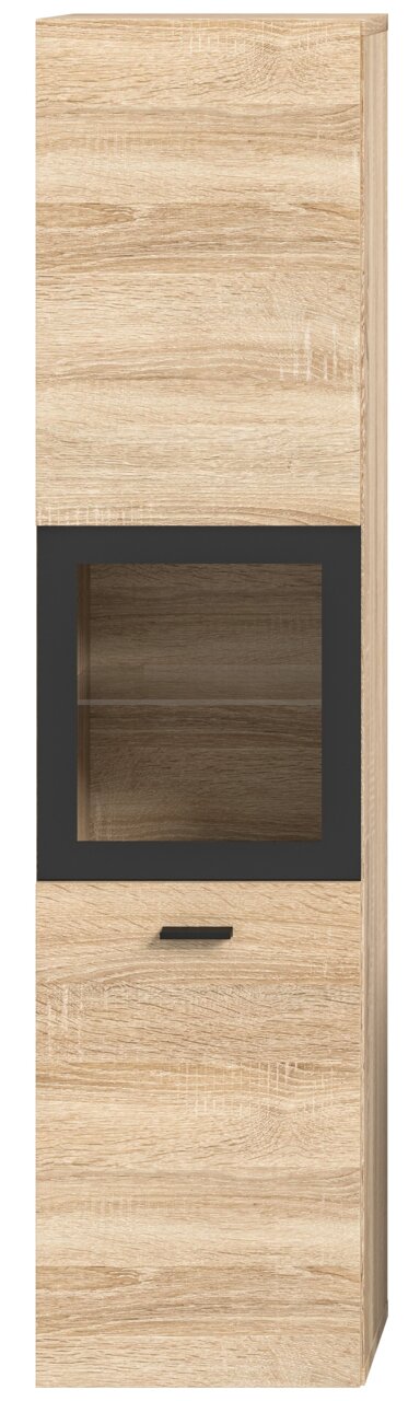 Moderner Badschrank aus Holz mit Glaseinsatz, Frontalansicht