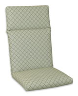 Hochlehnerauflage mit grünem Rautenmuster, seitliche Perspektive