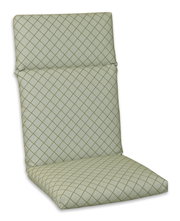 Hochlehnerauflage mit grünem Rautenmuster, seitliche Perspektive