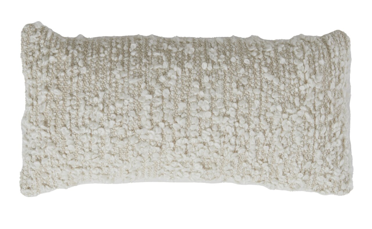 Rechthoekig kussen met bouclé-look, crèmekleurig, vooraanzicht