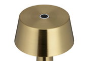 Goldene Akku-Tischleuchte aus der Vogelperspektive mit rundem, glattem Design.