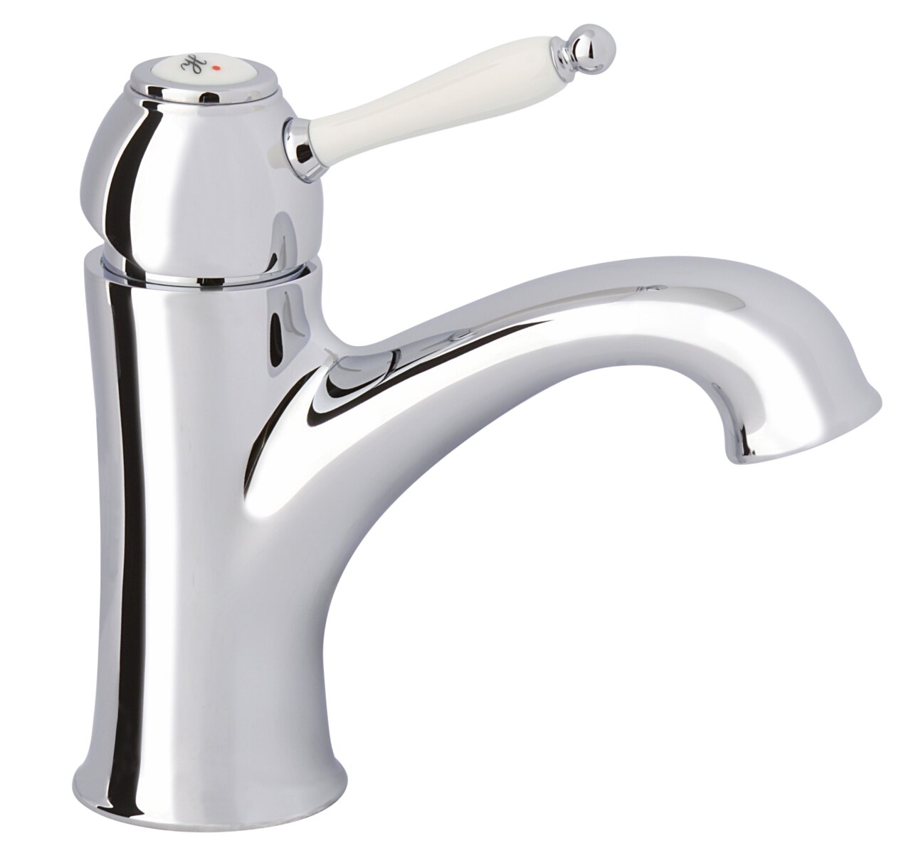 Elegante wastafelkraan van chroom met klassieke hendel, zijaanzicht
