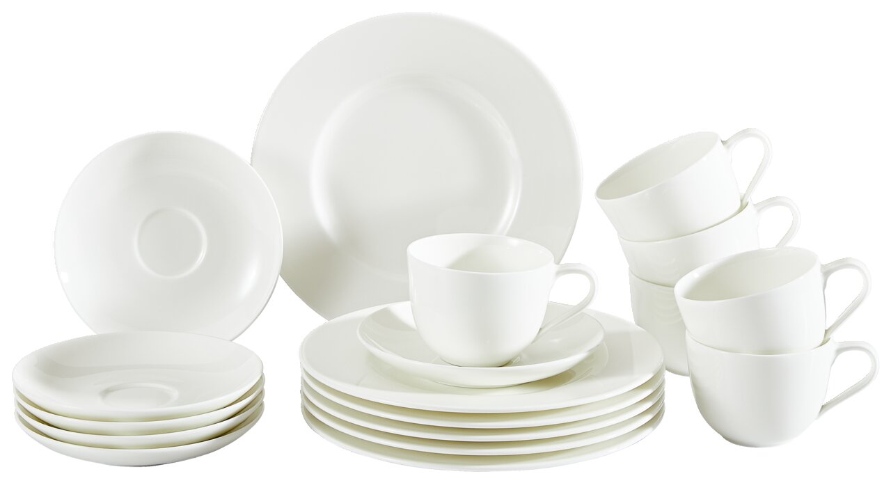 Noblesse by Villeroy & Boch Kaffeeset Noblesse 18-tlg. Noblesse Weißes Kaffeeset Noblesse 18-tlg. mit Tassen, Untertassen und Tellern, seitliche Perspektive