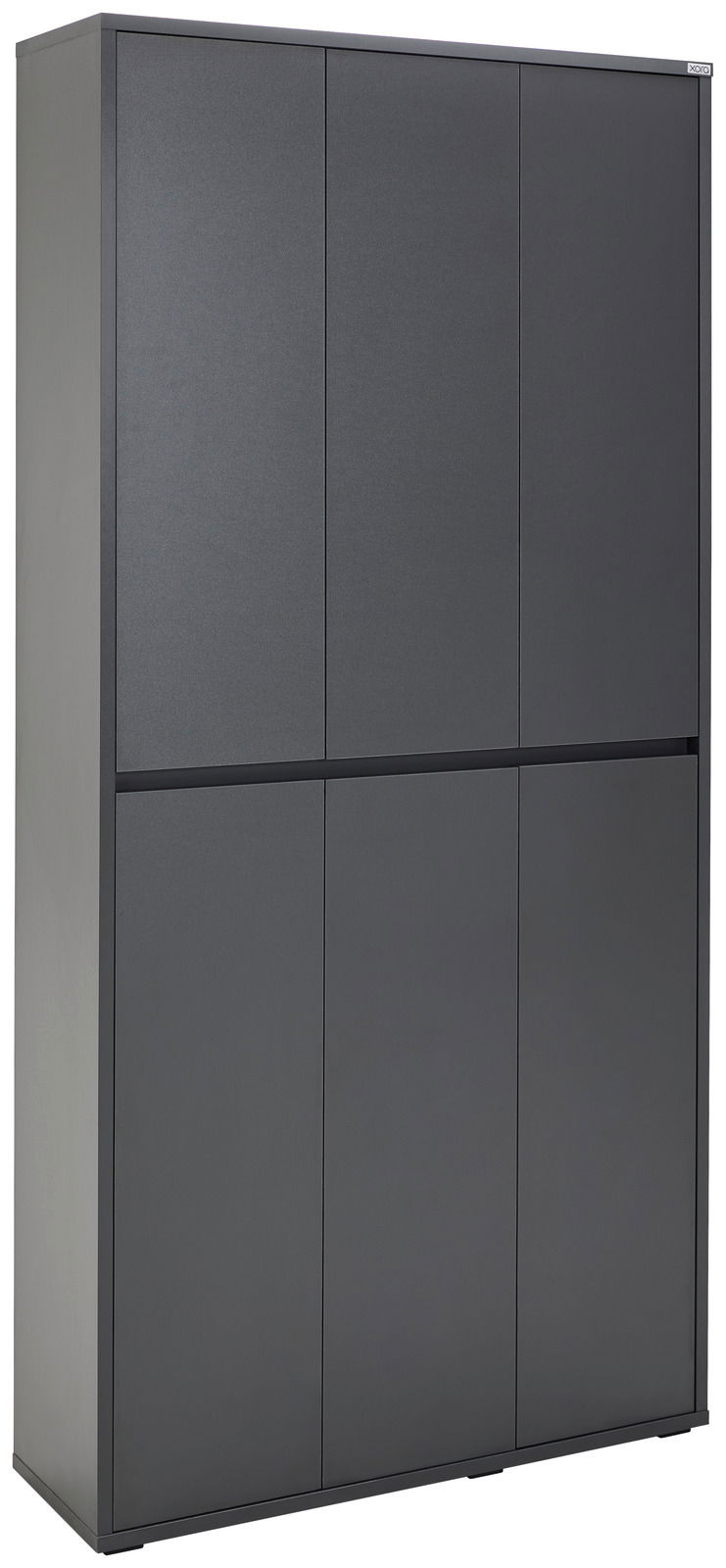 XXL-Schuh- und Mehrzweckschrank in dunklem Grau, seitliche Perspektive