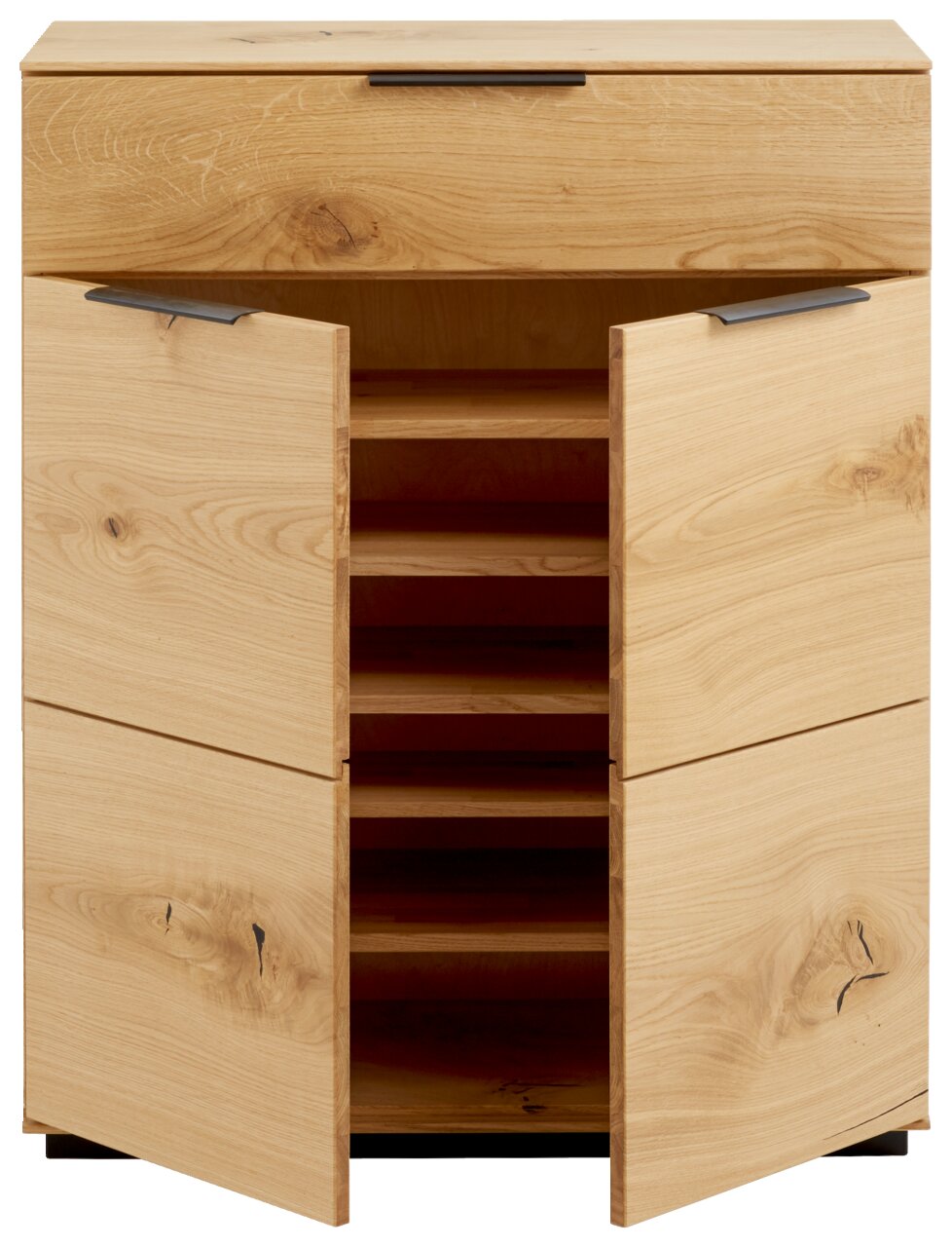 Linea Natura Schuhschrank SIGNUM Schuhschrank aus Holz mit geöffneter Doppeltür, Frontansicht