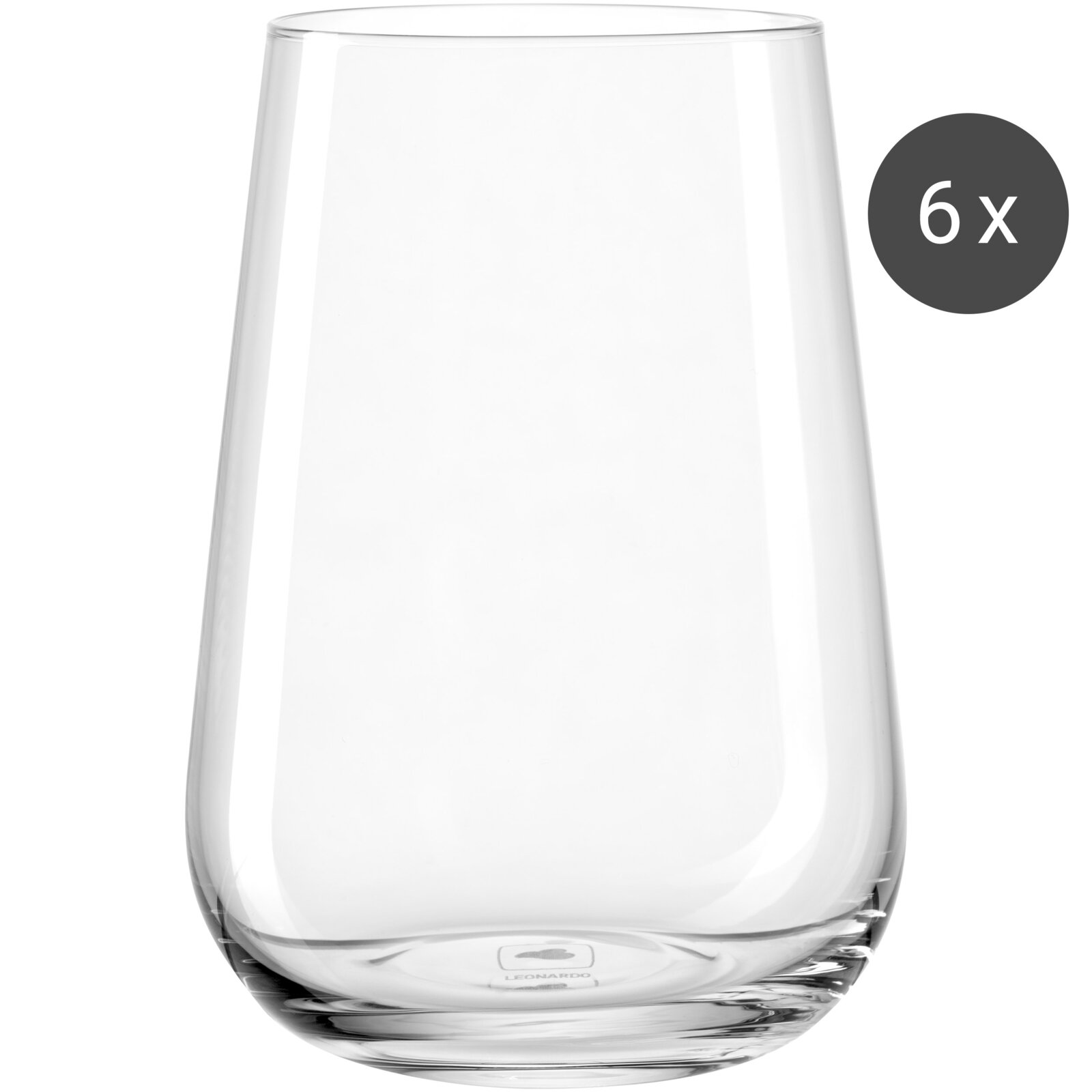 Leonardo Becher 6er-Set PALADINO Transparenter Becher aus Glas, 370ml, im 6er-Set, frontal abgebildet.