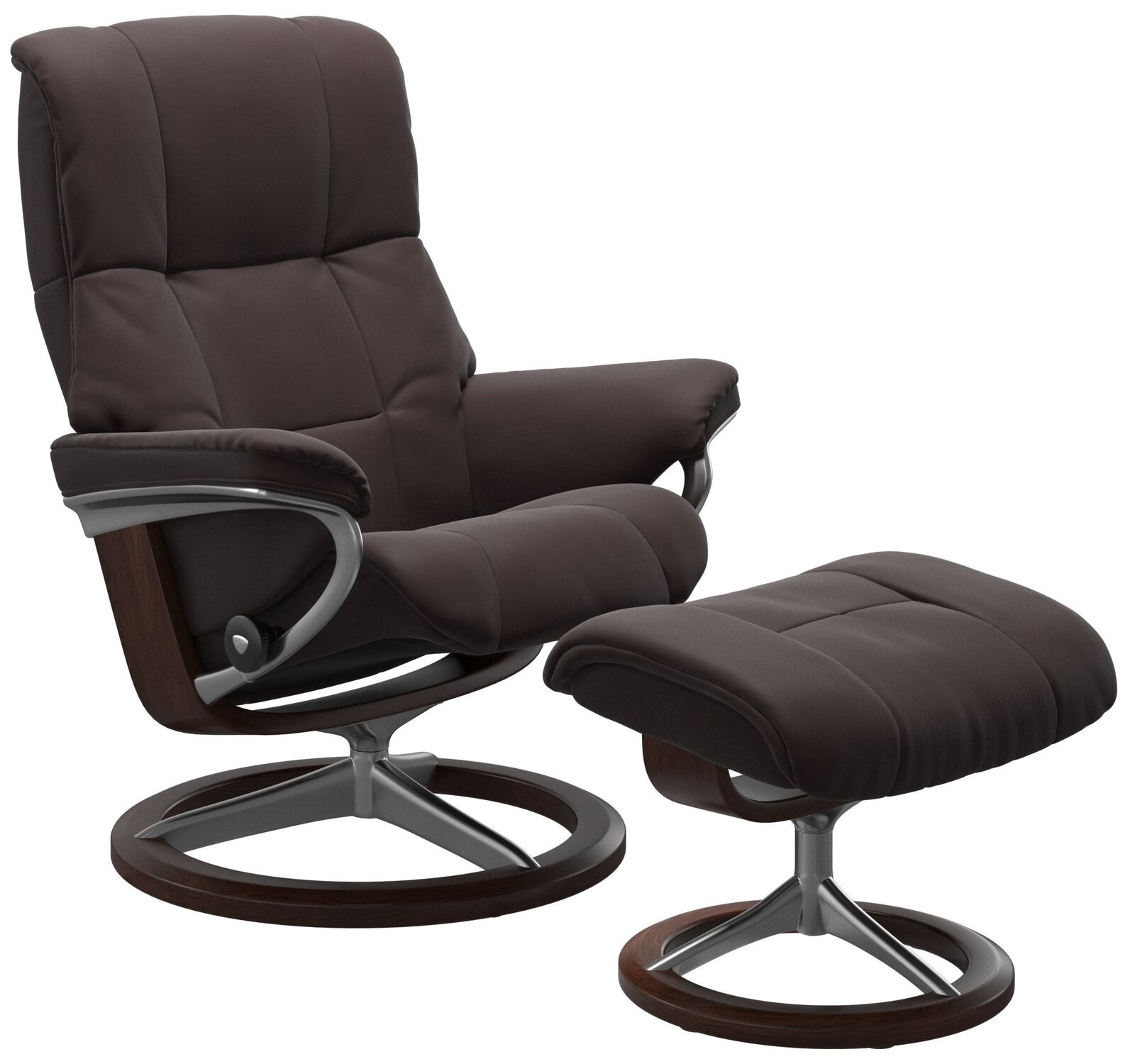 Stressless Einzelsesselset RENO Bequemer Einzelsessel mit Hocker in dunklem Braun, seitliche Perspektive