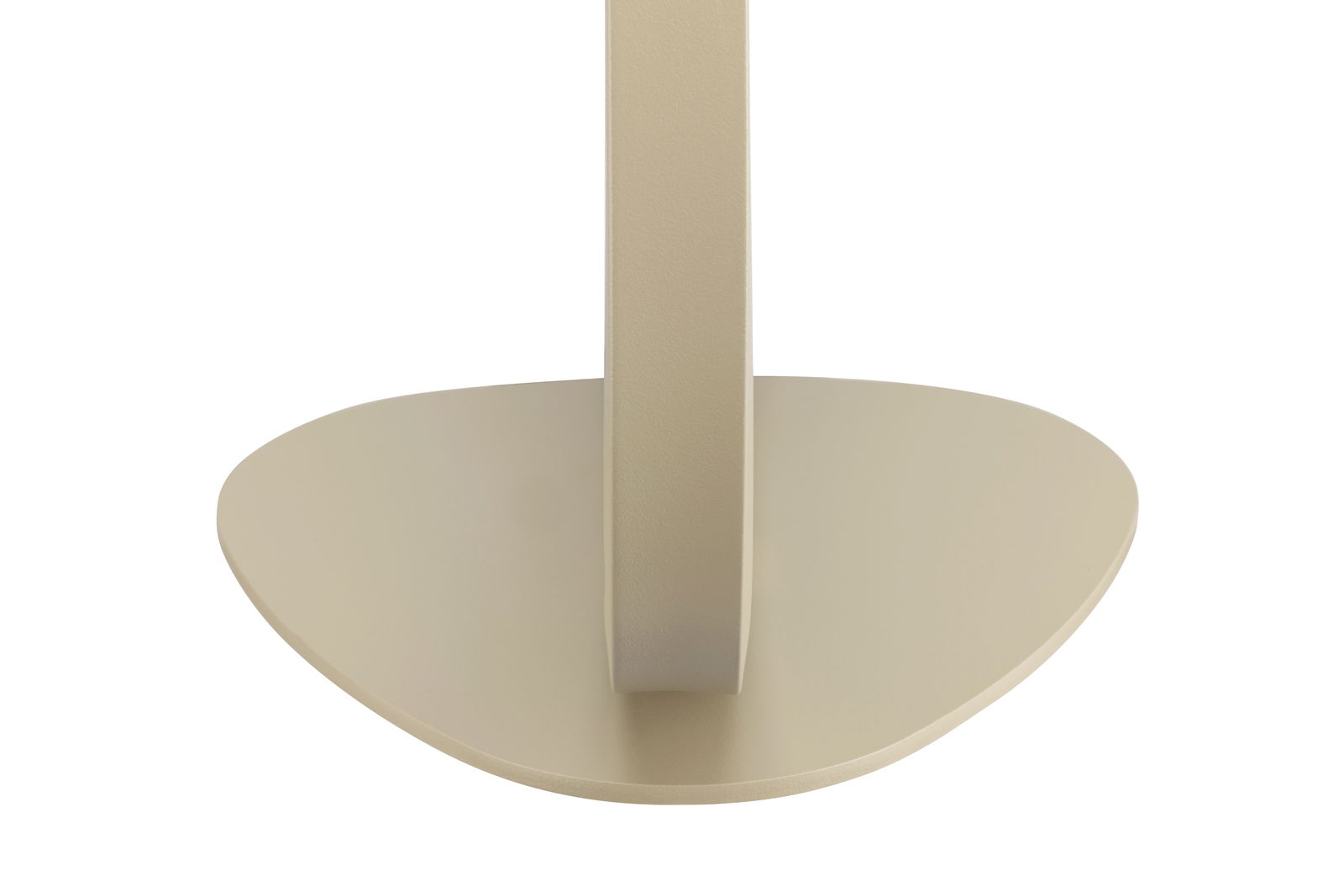 Nahaufnahme der Basis einer LED-Tischleuchte in Beige, von oben betrachtet.