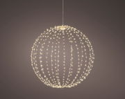 Kugelförmige Hängelampe mit silbernen Micro-LEDs, seitliche Perspektive