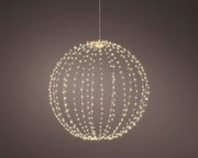 Kugelförmige Hängelampe mit silbernen Micro-LEDs, seitliche Perspektive