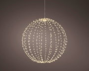 Kugelförmige Hängelampe mit silbernen Micro-LEDs, seitliche Perspektive