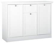 Weiße Kommode mit drei Türen und einer Schublade, frontal abgebildet