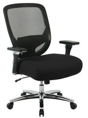 Schwarzer Chefsessel mit Netzrückenlehne und verstellbaren Armlehnen, seitliche Perspektive
