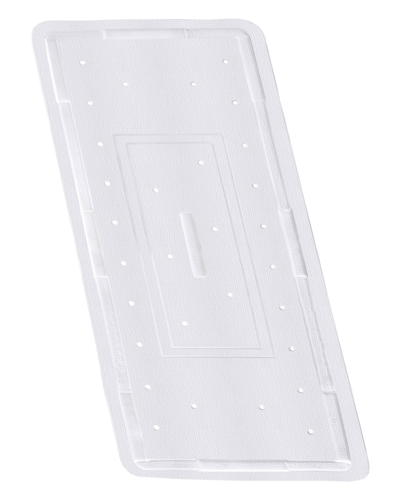 Rechteckige, weiße Wanneneinlage mit rutschfester Oberfläche und kleinen Löchern, Draufsicht
