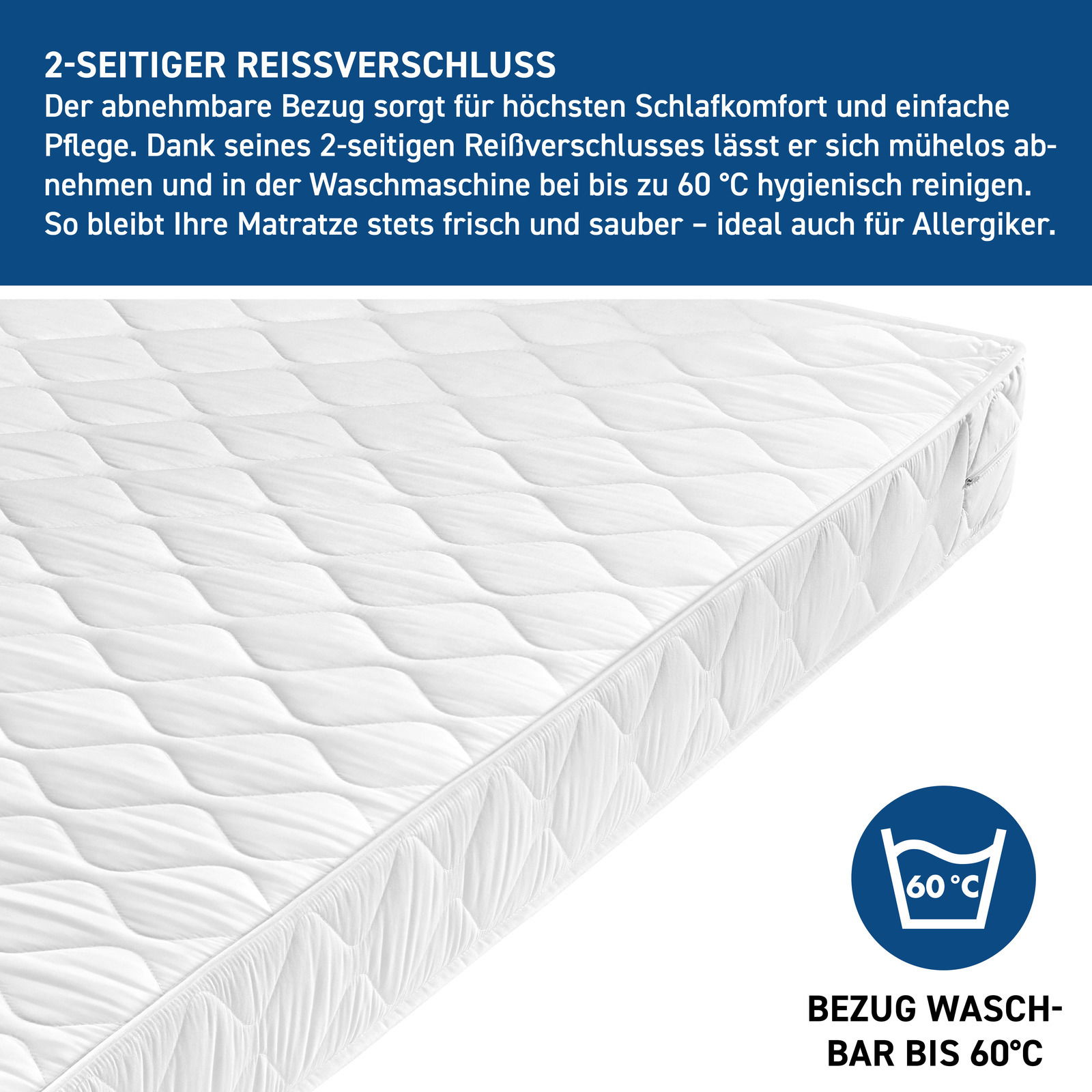 Komfort-Wendematratze H2/H3 mit abnehmbarem Bezug, seitliche Perspektive