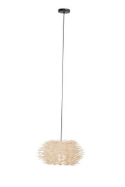 Hängeleuchte mit einem einzigartigen, nestartigen Design aus Holzstäben, von der Seite betrachtet.