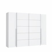 Moderner weißer Dreh- und Schwebetürenschrank, Frontalansicht