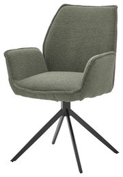 Grüner Armlehnstuhl mit modernem Design, seitliche Perspektive