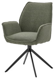 Grüner Armlehnstuhl mit modernem Design, seitliche Perspektive