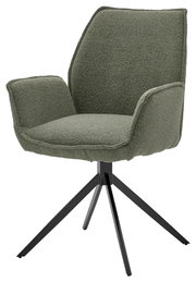 Grüner Armlehnstuhl mit modernem Design, seitliche Perspektive