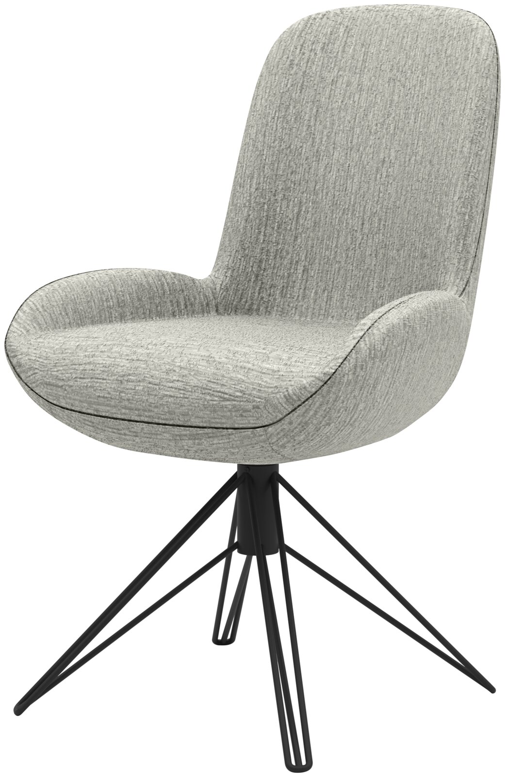 Musterring Stuhl MR HELVIN Dreh-Moover Moderner grauer Stuhl mit gepolsterter Sitzfläche und schwarzem Metallgestell, seitliche Perspektive