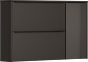 Moderner Hängeschuhschrank in dunklem Design mit zwei Klappen und einer geriffelten Tür, Frontalansicht