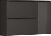 Moderner Hängeschuhschrank in dunklem Design mit zwei Klappen und einer geriffelten Tür, Frontalansicht