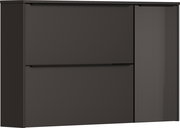 Moderner Hängeschuhschrank in dunklem Design mit zwei Klappen und einer geriffelten Tür, Frontalansicht