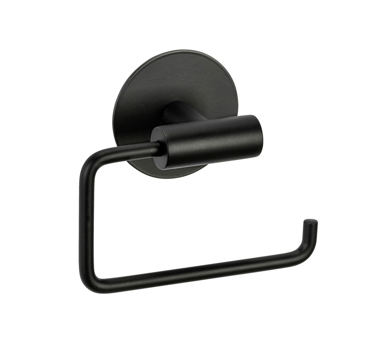 Schwarzer Toilettenpapierhalter Meleto aus Metall, seitliche Perspektive